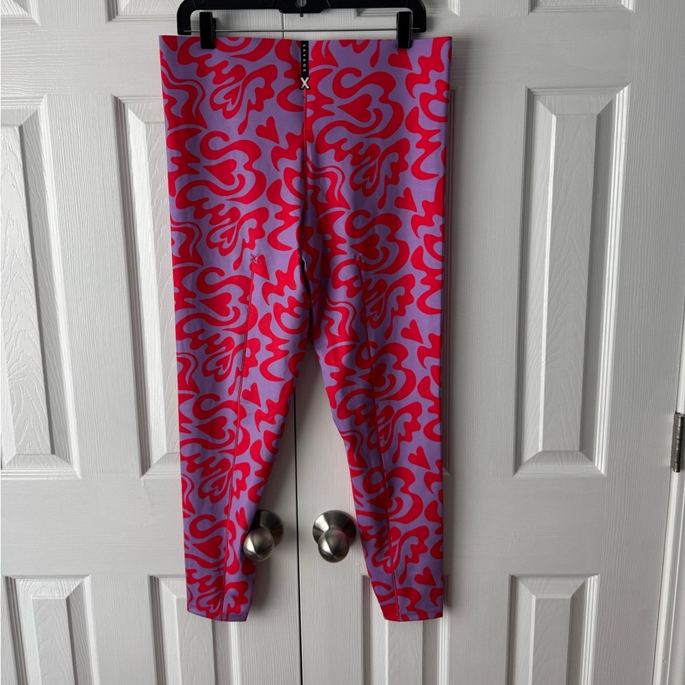 Savage X Fenty Lavender Purple & Red Heart Print Leggings 2X Bold Loungewear